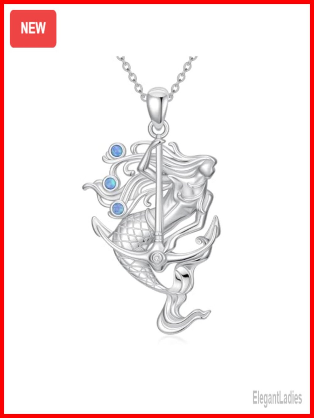 Mermaid Anchor Pendant Necklace Sterling Sliver Blue Opal Jewelry Gift for Her